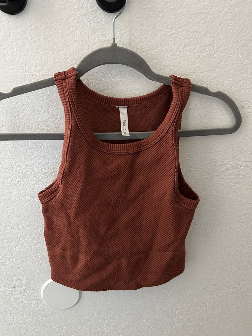 Nikibiki Rust Ribbed Cropped Tank Top - Scoop Neck